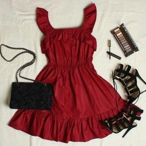 NWT- Dark Red‎ Ruffles Dress Size M|Ruffles Mini Dress M